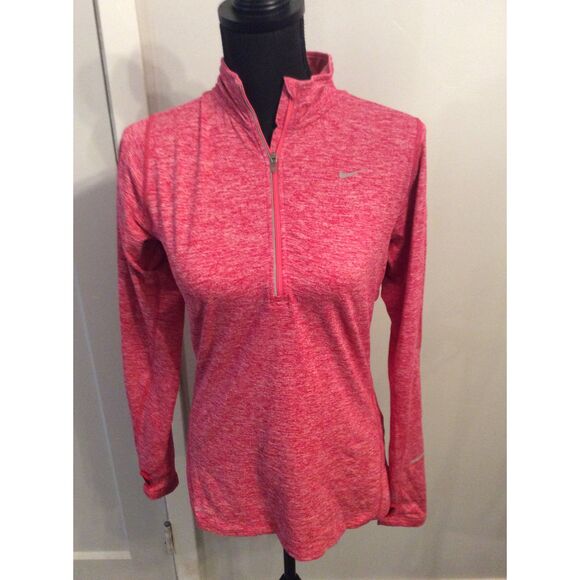 Nike Pink Partial Zip Top Thumb Holes Small S Running Women Dri Fit - Picture 1 of 6